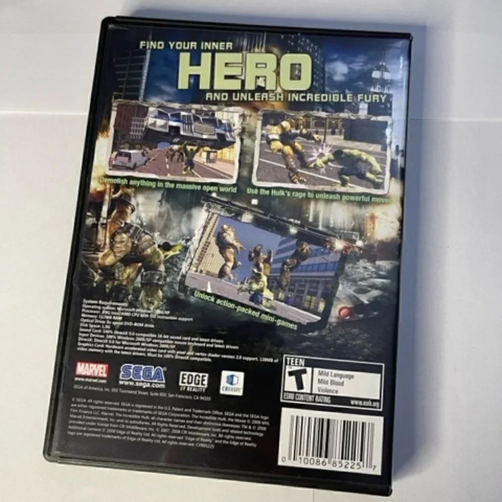 The Incredible Hulk-PC DVD-ROM-Marvel Sega-Rated T Very good condition - Cover,